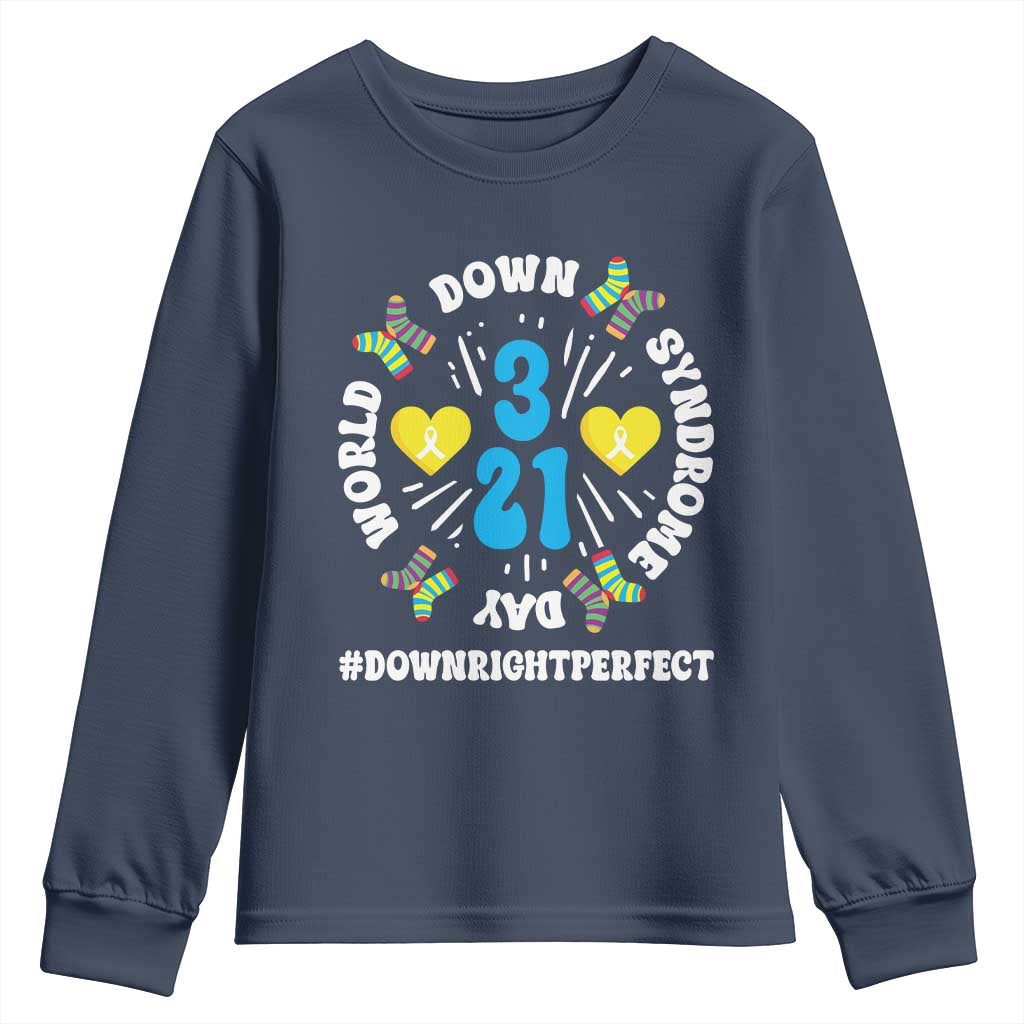 World Down Syndrome Day Youth Sweatshirt 321 Awareness Support Blue Yellow Ribbon TS10 Navy Print Your Wear