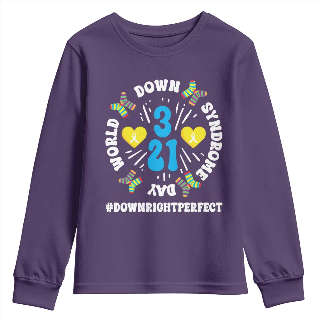 World Down Syndrome Day Youth Sweatshirt 321 Awareness Support Blue Yellow Ribbon TS10 Purple Print Your Wear