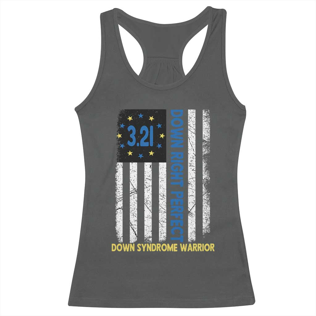 World Down Syndrome Day Racerback Tank Top Blue Yellow Ribbon American Flag 321 TS10 Dark Heather Print Your Wear