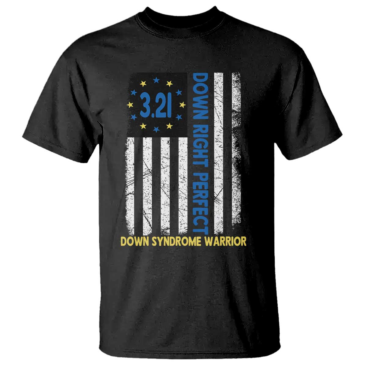 World Down Syndrome Day T Shirt Blue Yellow Ribbon American Flag 321 TS10 Black Print Your Wear