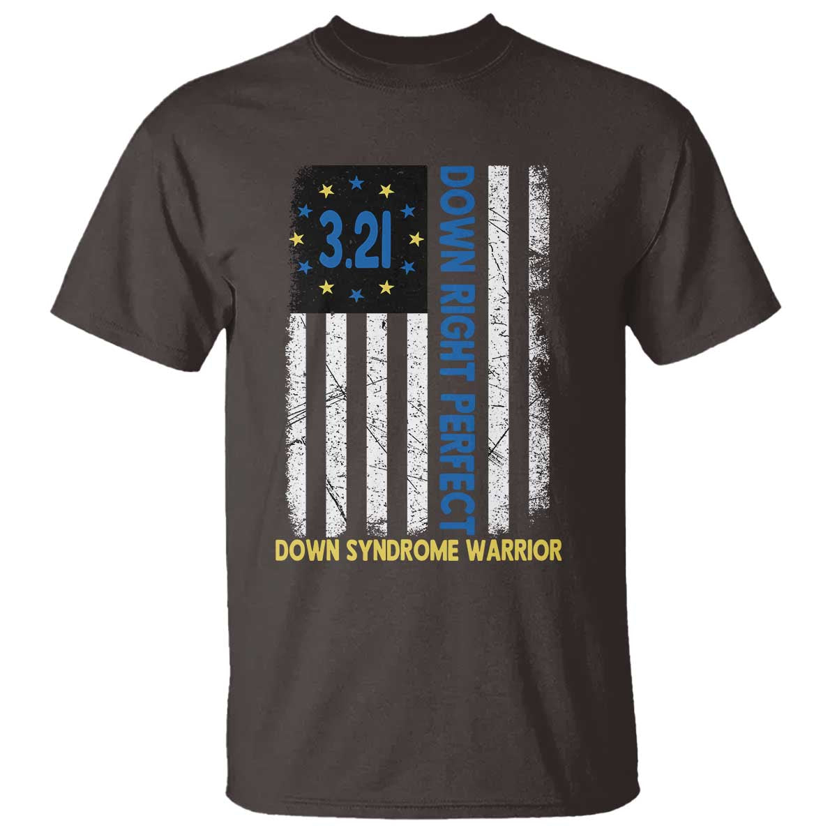 World Down Syndrome Day T Shirt Blue Yellow Ribbon American Flag 321 TS10 Dark Chocolate Print Your Wear