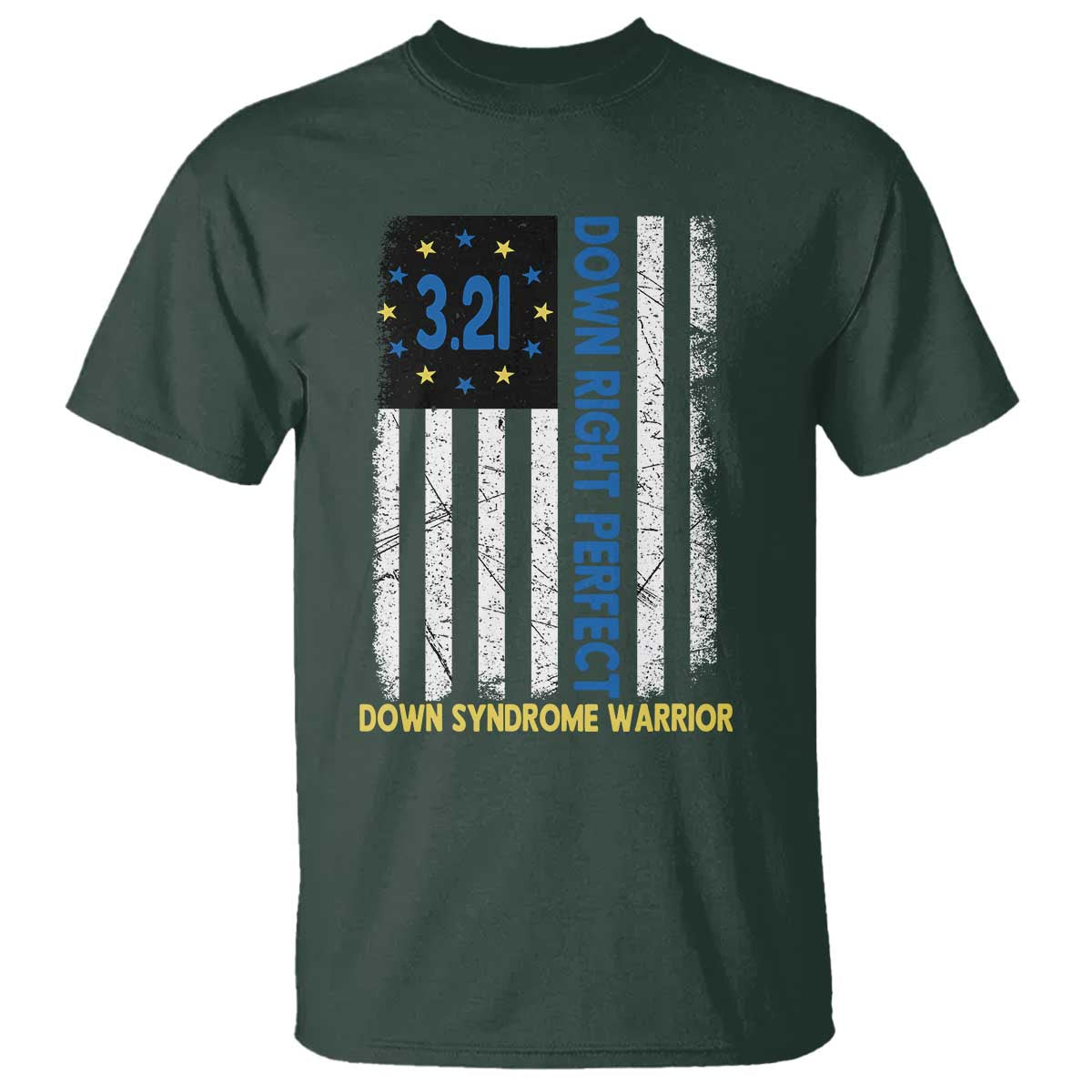 World Down Syndrome Day T Shirt Blue Yellow Ribbon American Flag 321 TS10 Dark Forest Green Print Your Wear