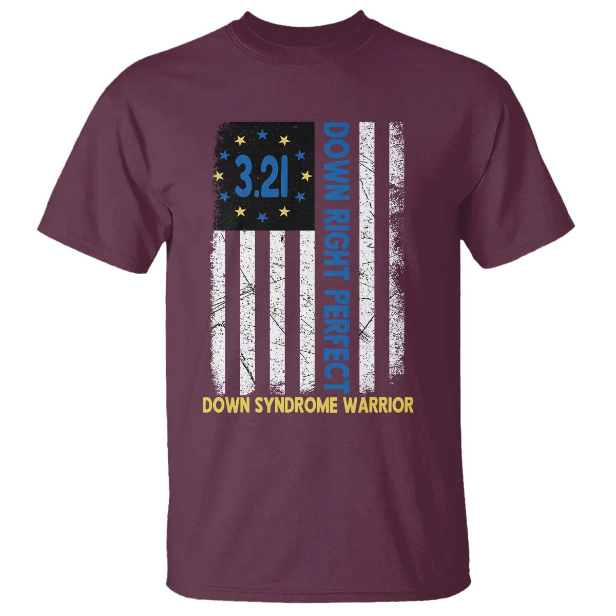 World Down Syndrome Day T Shirt Blue Yellow Ribbon American Flag 321 TS10 Maroon Print Your Wear