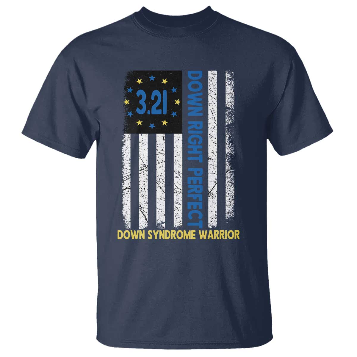 World Down Syndrome Day T Shirt Blue Yellow Ribbon American Flag 321 TS10 Navy Print Your Wear