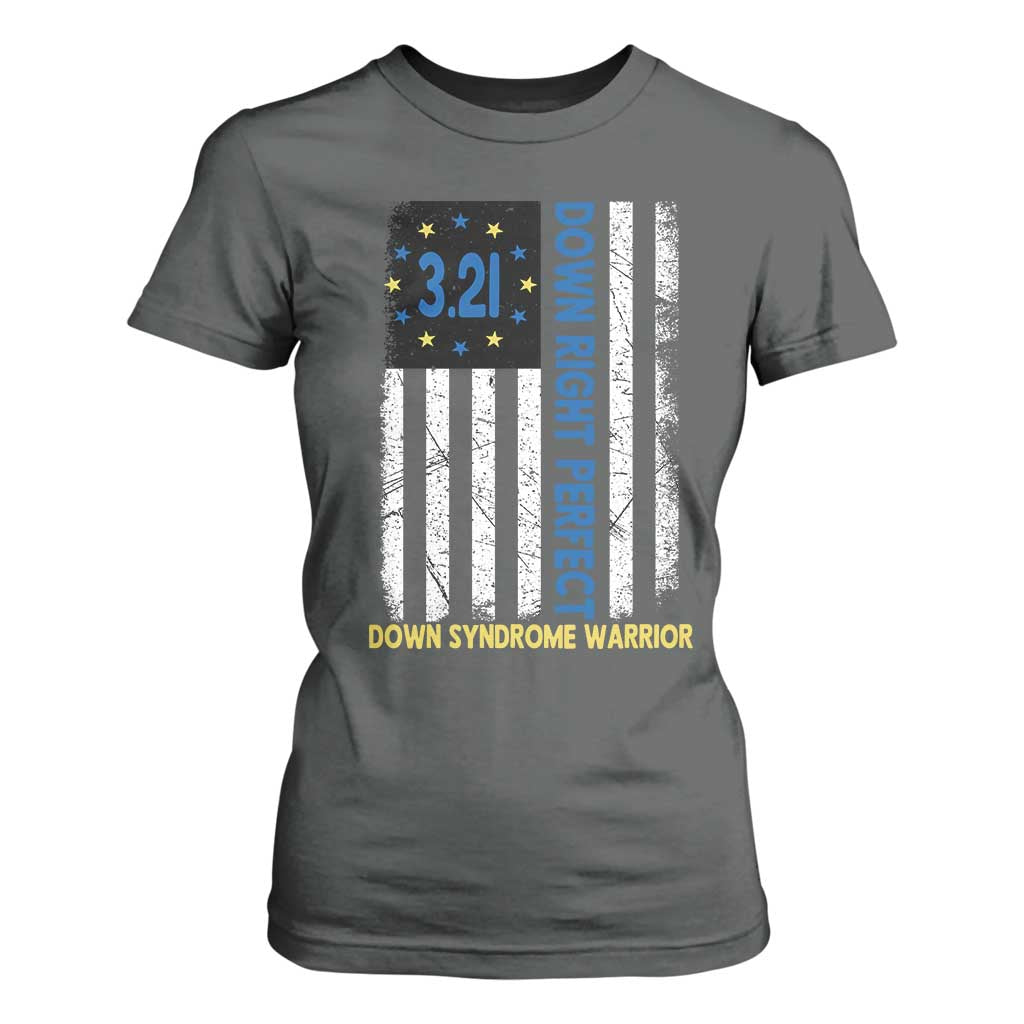 World Down Syndrome Day T Shirt For Women Blue Yellow Ribbon American Flag 321 TS10 Dark Heather Print Your Wear