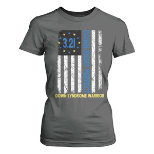 World Down Syndrome Day T Shirt For Women Blue Yellow Ribbon American Flag 321 TS10 Dark Heather Print Your Wear