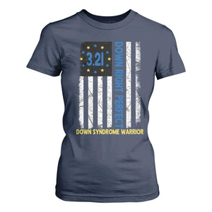 World Down Syndrome Day T Shirt For Women Blue Yellow Ribbon American Flag 321 TS10 Navy Print Your Wear