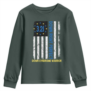 World Down Syndrome Day Youth Sweatshirt Blue Yellow Ribbon American Flag 321 TS10 Dark Forest Green Print Your Wear