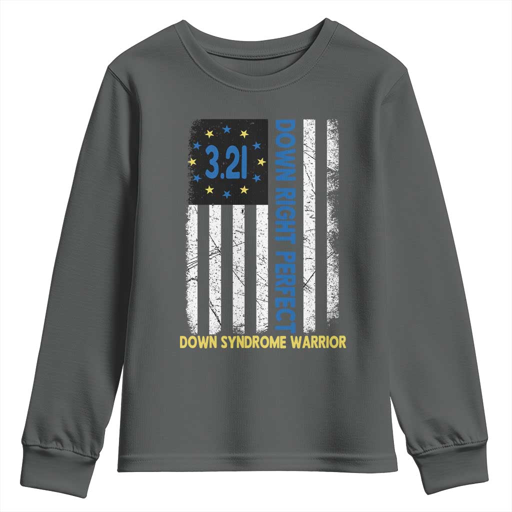 World Down Syndrome Day Youth Sweatshirt Blue Yellow Ribbon American Flag 321 TS10 Dark Heather Print Your Wear