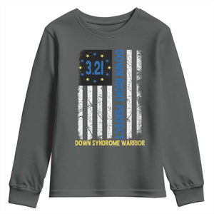 World Down Syndrome Day Youth Sweatshirt Blue Yellow Ribbon American Flag 321 TS10 Dark Heather Print Your Wear