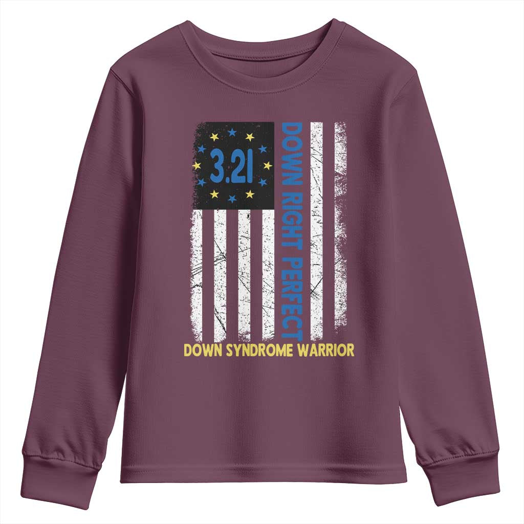 World Down Syndrome Day Youth Sweatshirt Blue Yellow Ribbon American Flag 321 TS10 Maroon Print Your Wear