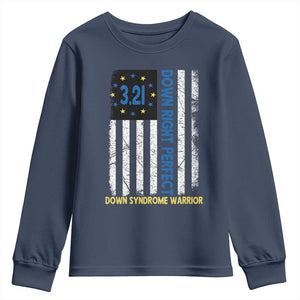 World Down Syndrome Day Youth Sweatshirt Blue Yellow Ribbon American Flag 321 TS10 Navy Print Your Wear