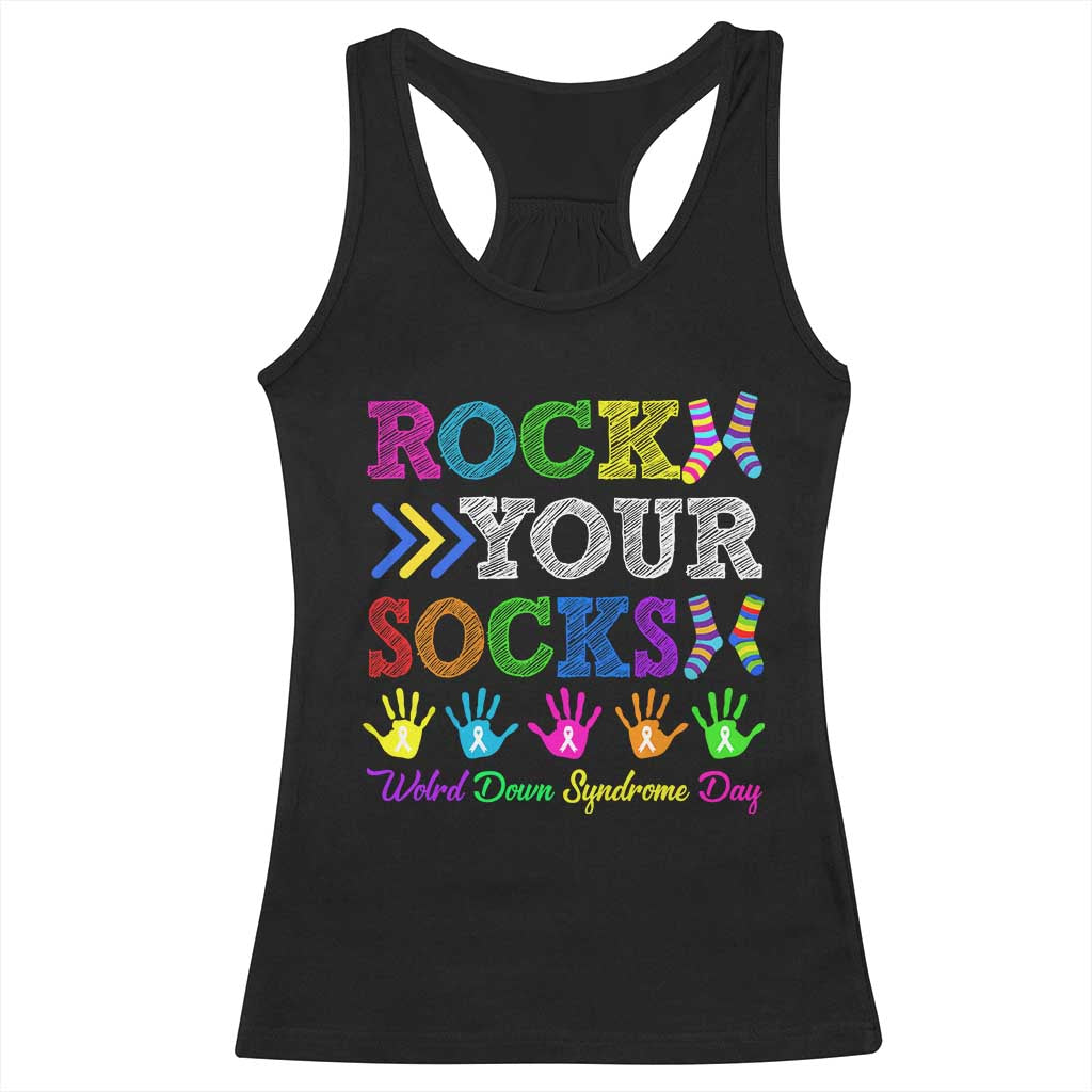 World Down Syndrome Day Racerback Tank Top Rock Your Socks Awareness Support 321 TS10 Black Print Your Wear