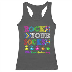 World Down Syndrome Day Racerback Tank Top Rock Your Socks Awareness Support 321 TS10 Dark Heather Print Your Wear