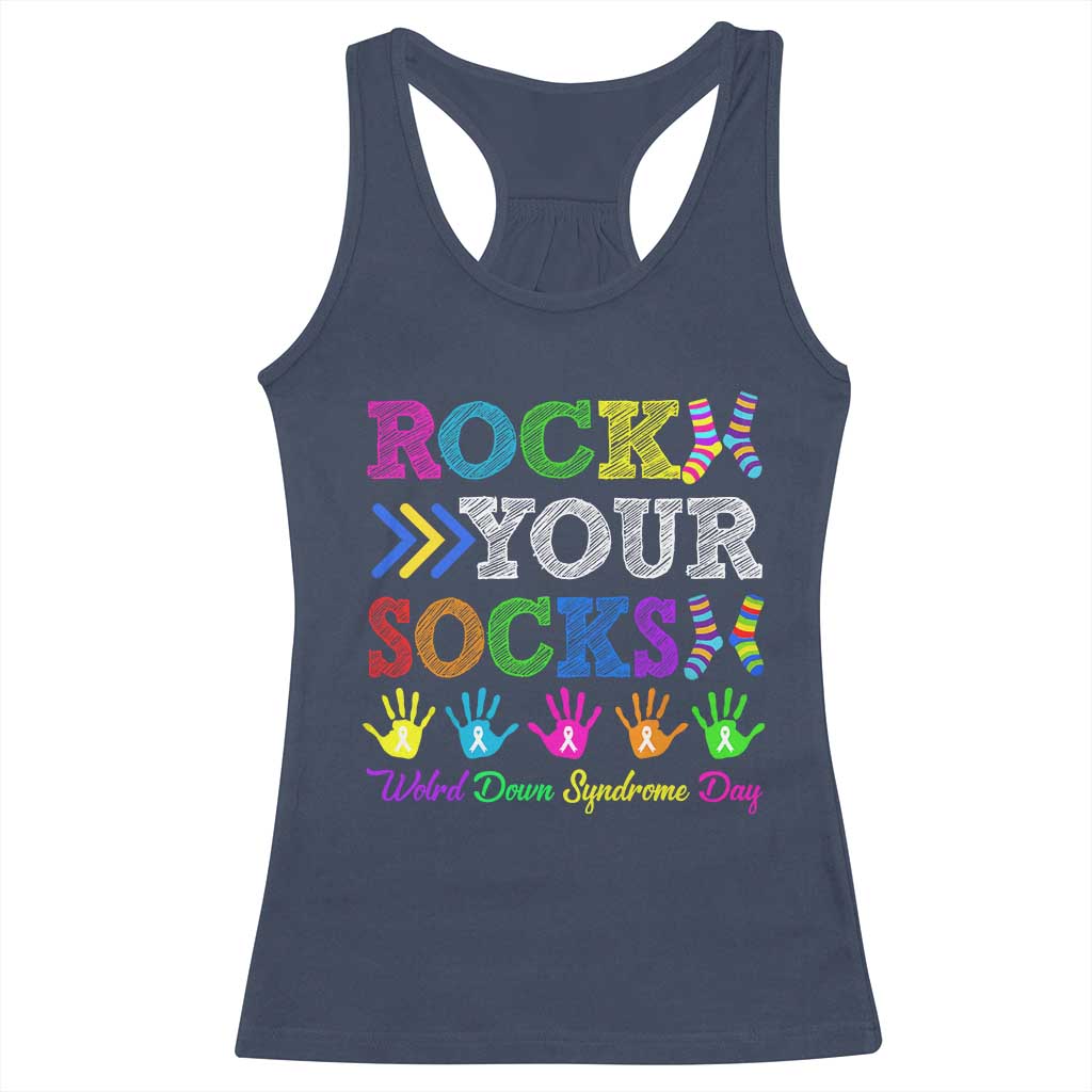 World Down Syndrome Day Racerback Tank Top Rock Your Socks Awareness Support 321 TS10 Navy Print Your Wear
