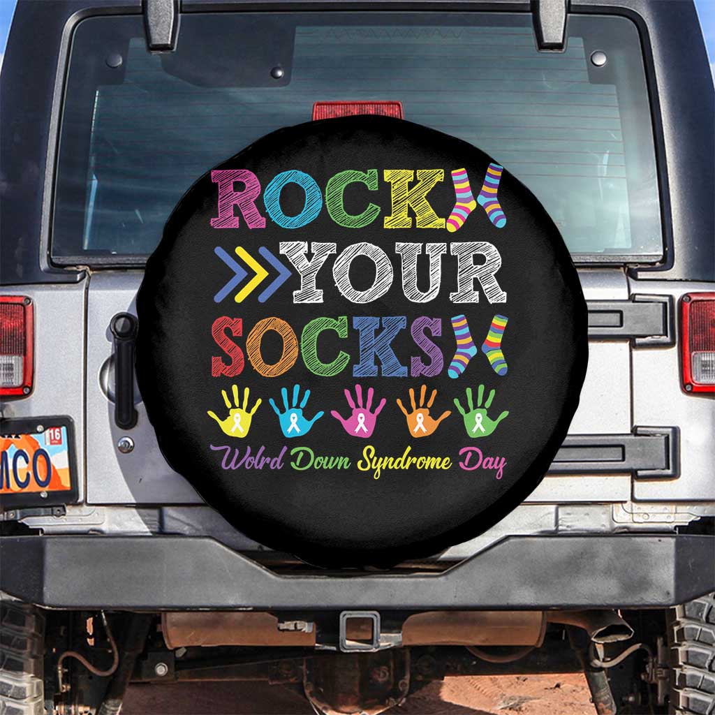 World Down Syndrome Day Spare Tire Cover Rock Your Socks Awareness Support 321 TS10 No hole Black Print Your Wear