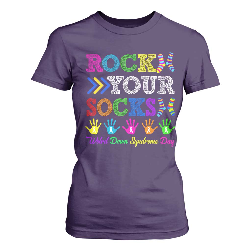 World Down Syndrome Day T Shirt For Women Rock Your Socks Awareness Support 321 TS10 Purple Print Your Wear