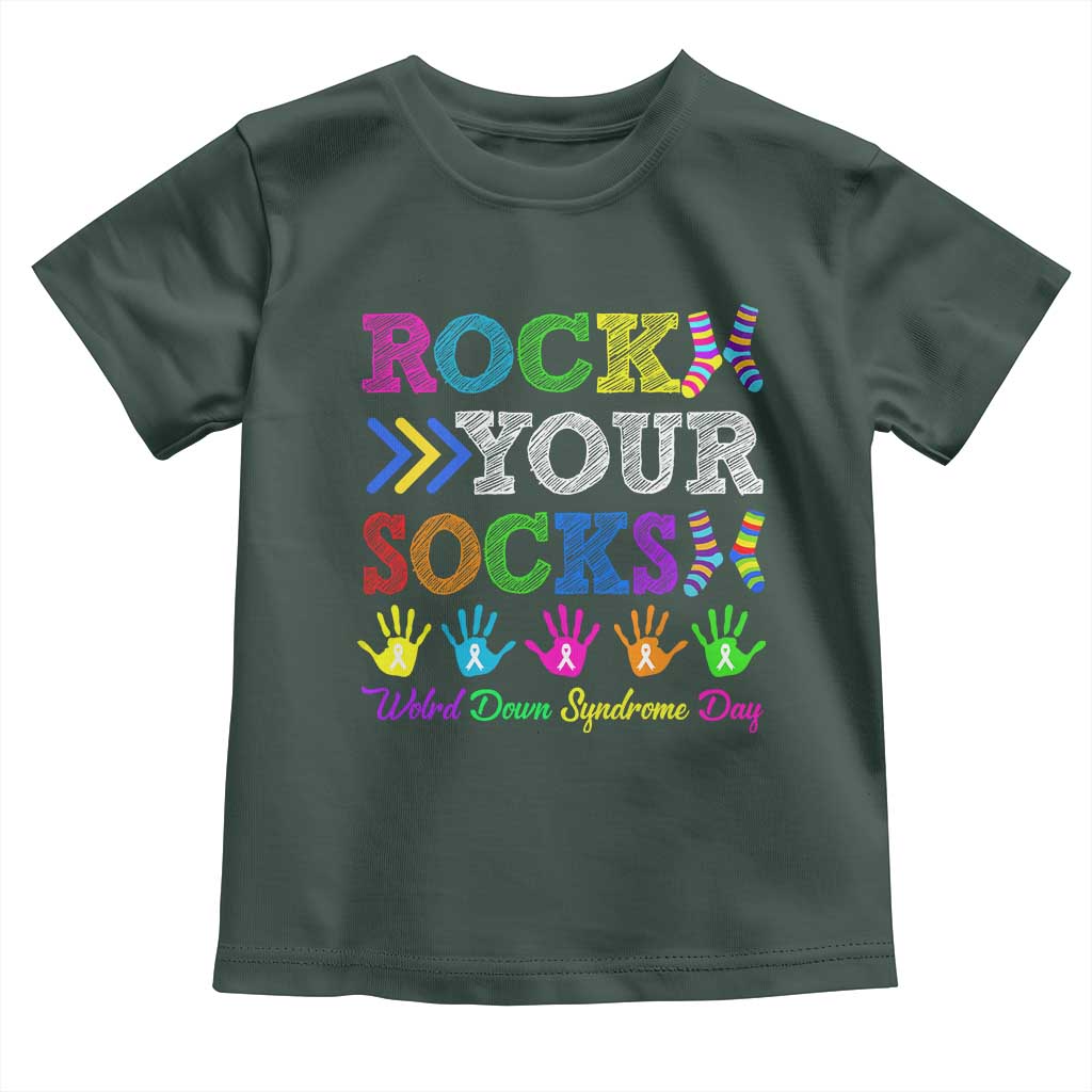 World Down Syndrome Day Toddler T Shirt Rock Your Socks Awareness Support 321 TS10 Dark Forest Green Print Your Wear