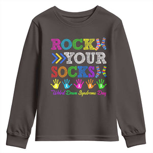 World Down Syndrome Day Youth Sweatshirt Rock Your Socks Awareness Support 321 TS10 Dark Chocolate Print Your Wear