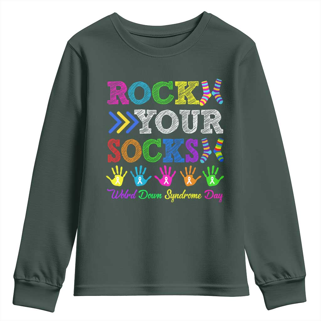 World Down Syndrome Day Youth Sweatshirt Rock Your Socks Awareness Support 321 TS10 Dark Forest Green Print Your Wear