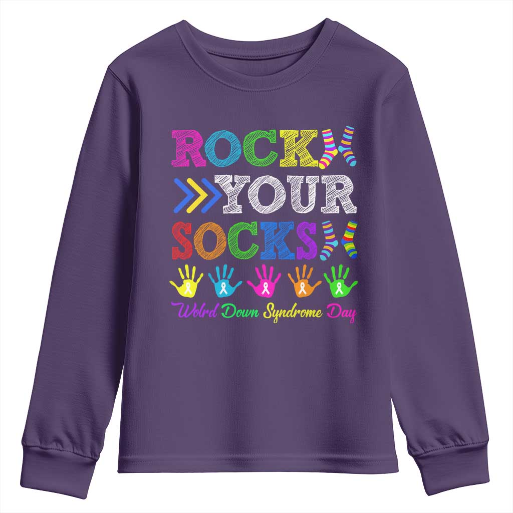 World Down Syndrome Day Youth Sweatshirt Rock Your Socks Awareness Support 321 TS10 Purple Print Your Wear