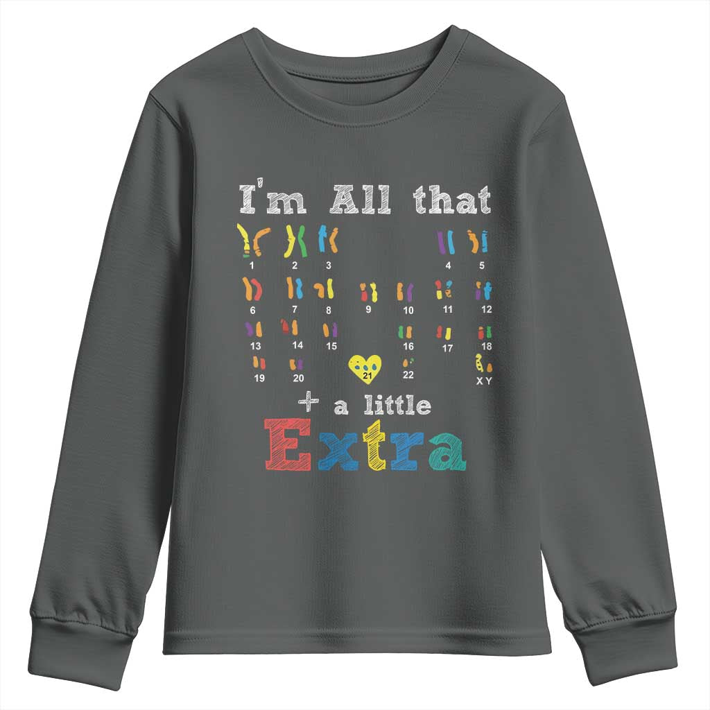 World Down Syndrome Day Youth Sweatshirt 321 Awareness Support All That Little Extra T21 TS10 Dark Heather Print Your Wear