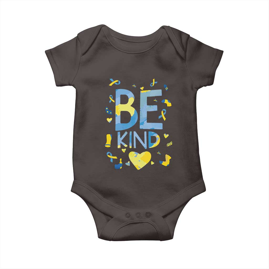 World Down Syndrome Day Baby Onesie Awareness Support Blue Yellow Ribbon Be Nice Kind TS10 Dark Chocolate Print Your Wear
