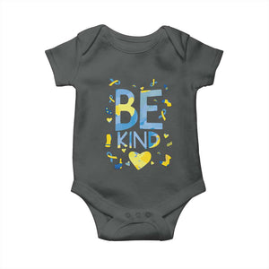 World Down Syndrome Day Baby Onesie Awareness Support Blue Yellow Ribbon Be Nice Kind TS10 Dark Heather Print Your Wear