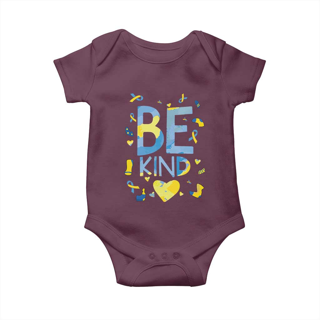 World Down Syndrome Day Baby Onesie Awareness Support Blue Yellow Ribbon Be Nice Kind TS10 Maroon Print Your Wear