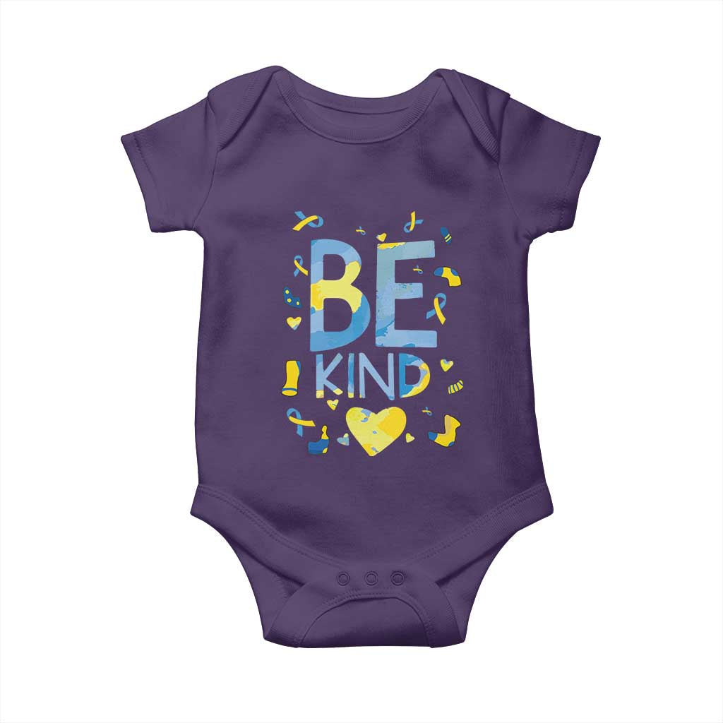 World Down Syndrome Day Baby Onesie Awareness Support Blue Yellow Ribbon Be Nice Kind TS10 Purple Print Your Wear