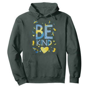 World Down Syndrome Day Hoodie Awareness Support Blue Yellow Ribbon Be Nice Kind TS10 Dark Forest Green Print Your Wear