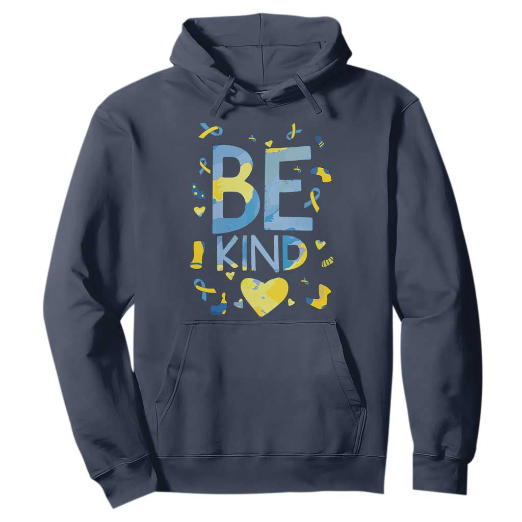World Down Syndrome Day Hoodie Awareness Support Blue Yellow Ribbon Be Nice Kind TS10 Navy Print Your Wear