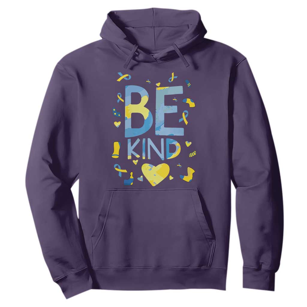 World Down Syndrome Day Hoodie Awareness Support Blue Yellow Ribbon Be Nice Kind TS10 Purple Print Your Wear