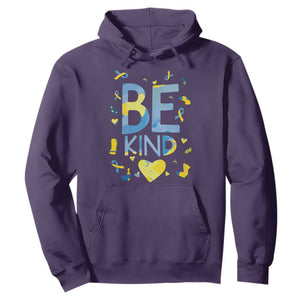 World Down Syndrome Day Hoodie Awareness Support Blue Yellow Ribbon Be Nice Kind TS10 Purple Print Your Wear