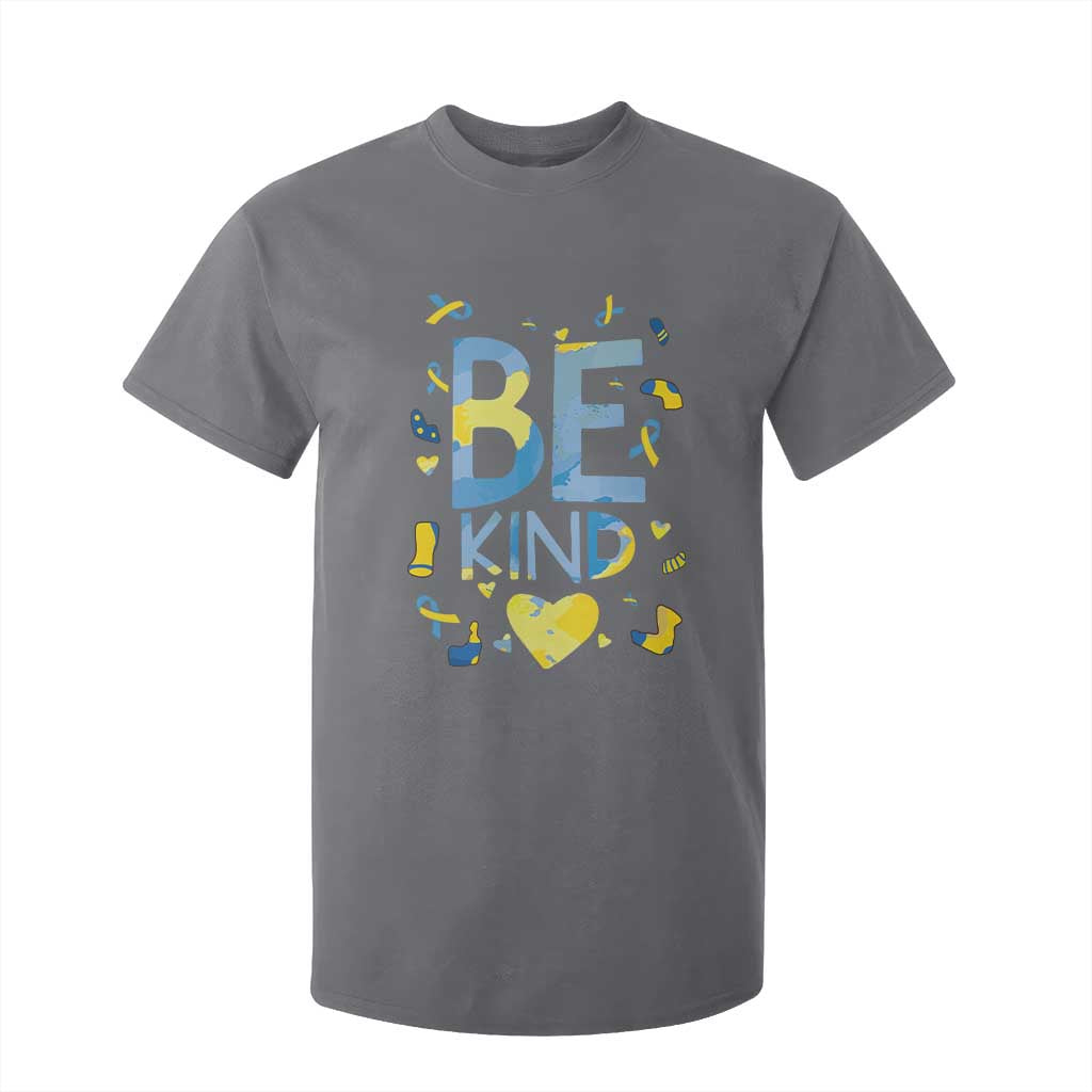 World Down Syndrome Day T Shirt For Kid Awareness Support Blue Yellow Ribbon Be Nice Kind TS10 Charcoal Print Your Wear
