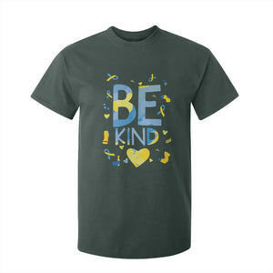 World Down Syndrome Day T Shirt For Kid Awareness Support Blue Yellow Ribbon Be Nice Kind TS10 Dark Forest Green Print Your Wear