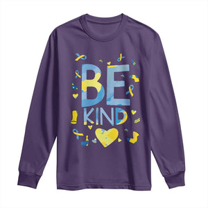 World Down Syndrome Day Long Sleeve Shirt Awareness Support Blue Yellow Ribbon Be Nice Kind TS10 Purple Print Your Wear