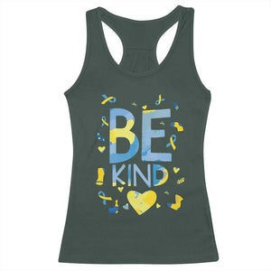 World Down Syndrome Day Racerback Tank Top Awareness Support Blue Yellow Ribbon Be Nice Kind TS10 Dark Forest Green Print Your Wear