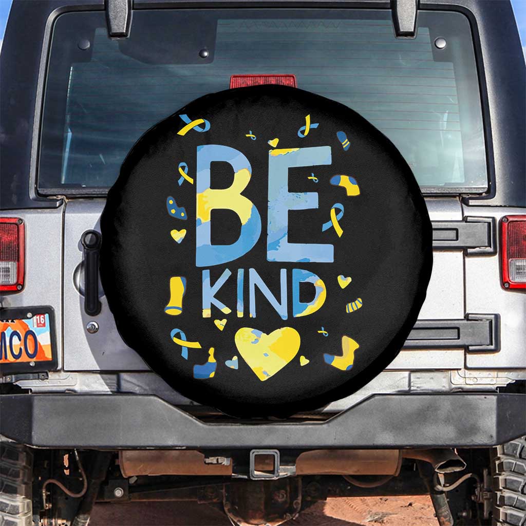 World Down Syndrome Day Spare Tire Cover Awareness Support Blue Yellow Ribbon Be Nice Kind TS10 No hole Black Print Your Wear