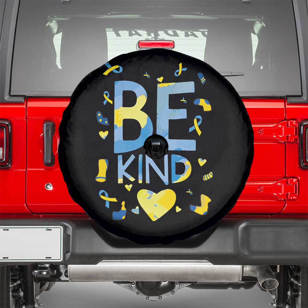 World Down Syndrome Day Spare Tire Cover Awareness Support Blue Yellow Ribbon Be Nice Kind TS10 Black Print Your Wear
