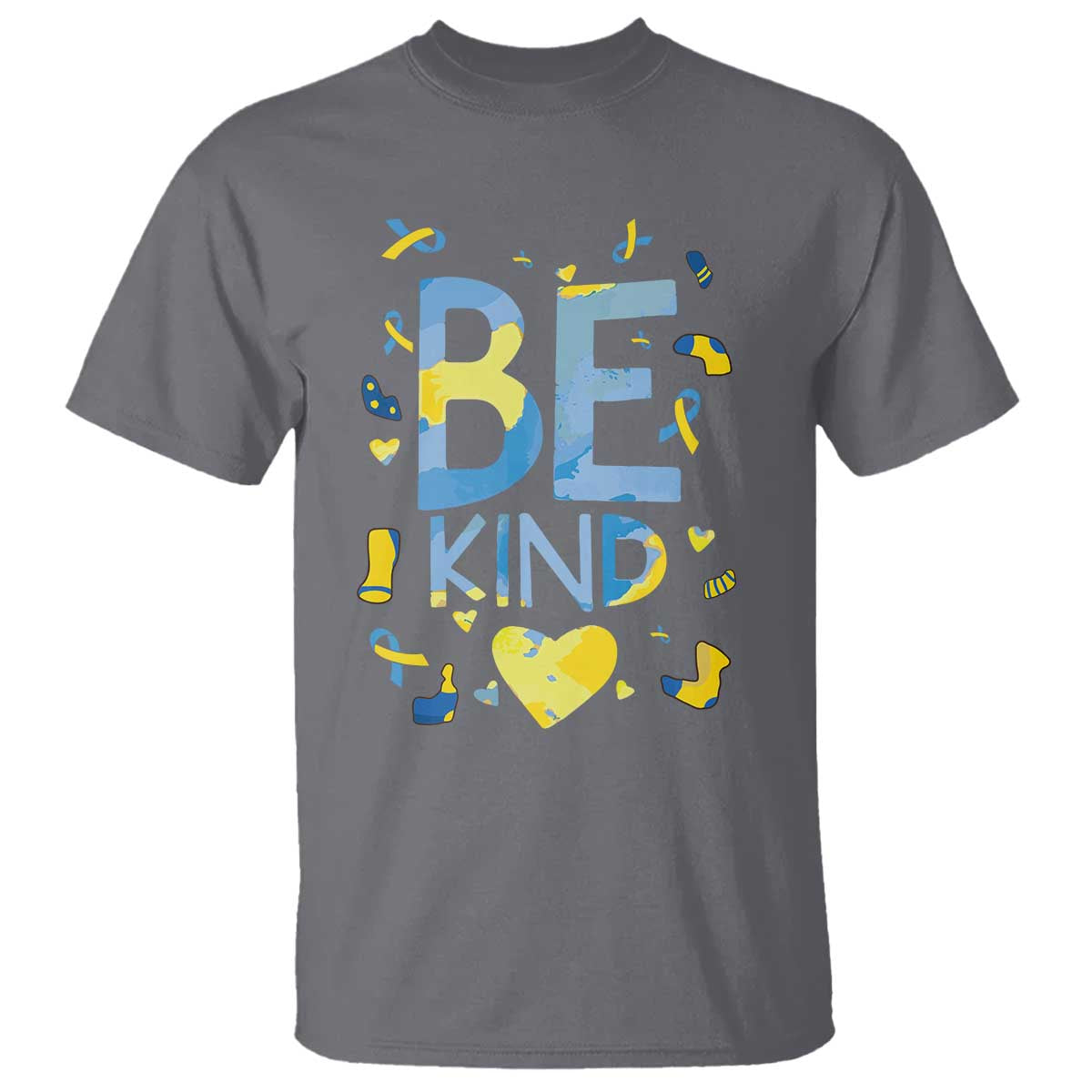 World Down Syndrome Day T Shirt Awareness Support Blue Yellow Ribbon Be Nice Kind TS10 Charcoal Print Your Wear