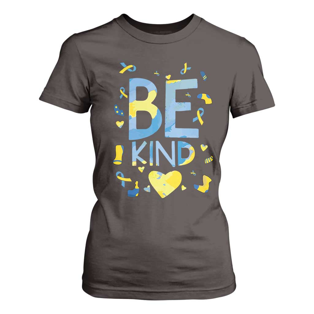 World Down Syndrome Day T Shirt For Women Awareness Support Blue Yellow Ribbon Be Nice Kind TS10 Dark Chocolate Print Your Wear
