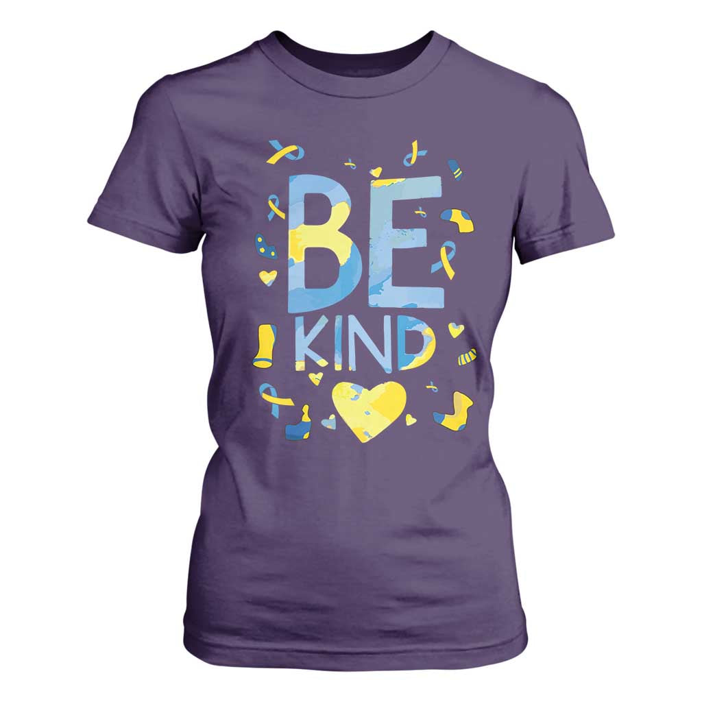 World Down Syndrome Day T Shirt For Women Awareness Support Blue Yellow Ribbon Be Nice Kind TS10 Purple Print Your Wear