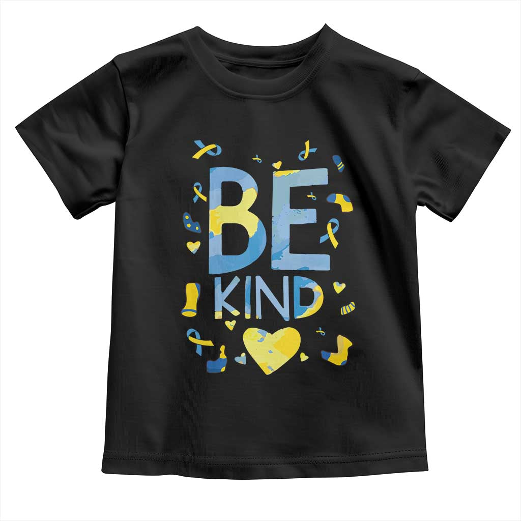 World Down Syndrome Day Toddler T Shirt Awareness Support Blue Yellow Ribbon Be Nice Kind TS10 Black Print Your Wear