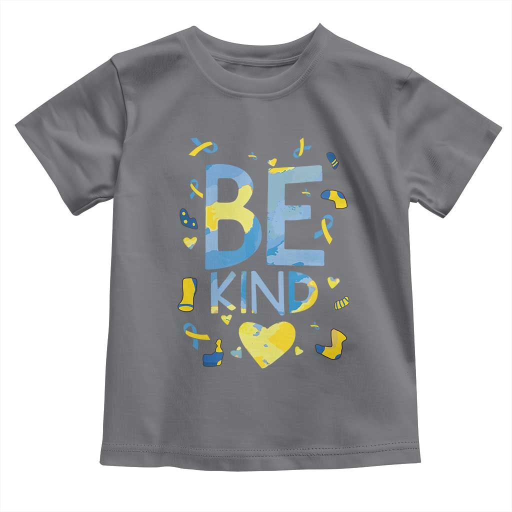 World Down Syndrome Day Toddler T Shirt Awareness Support Blue Yellow Ribbon Be Nice Kind TS10 Charcoal Print Your Wear