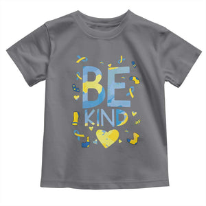 World Down Syndrome Day Toddler T Shirt Awareness Support Blue Yellow Ribbon Be Nice Kind TS10 Charcoal Print Your Wear