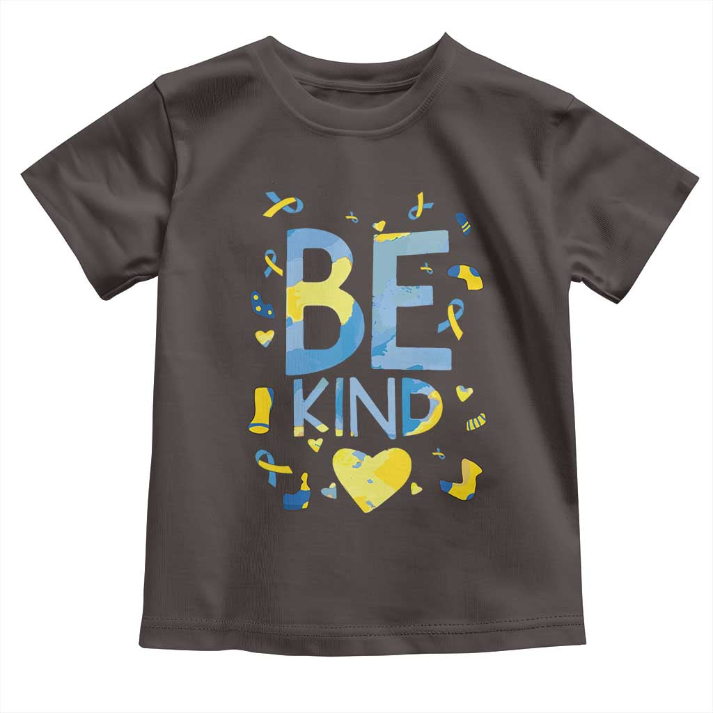 World Down Syndrome Day Toddler T Shirt Awareness Support Blue Yellow Ribbon Be Nice Kind TS10 Dark Chocolate Print Your Wear