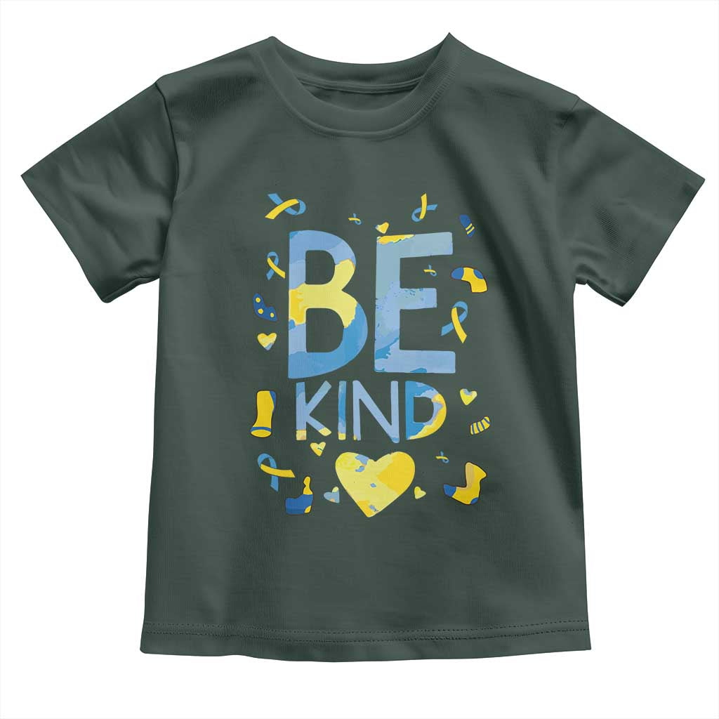 World Down Syndrome Day Toddler T Shirt Awareness Support Blue Yellow Ribbon Be Nice Kind TS10 Dark Forest Green Print Your Wear