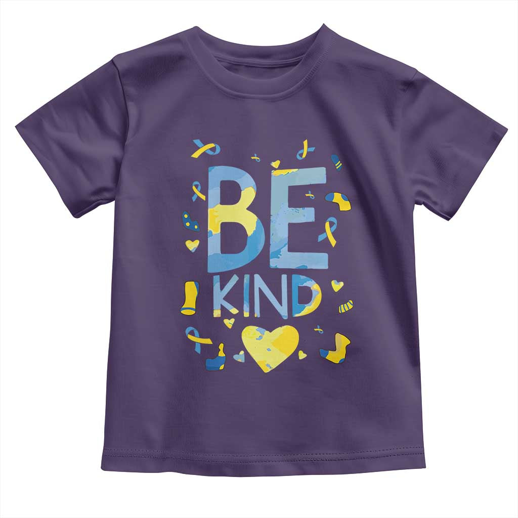 World Down Syndrome Day Toddler T Shirt Awareness Support Blue Yellow Ribbon Be Nice Kind TS10 Purple Print Your Wear