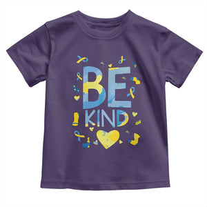 World Down Syndrome Day Toddler T Shirt Awareness Support Blue Yellow Ribbon Be Nice Kind TS10 Purple Print Your Wear